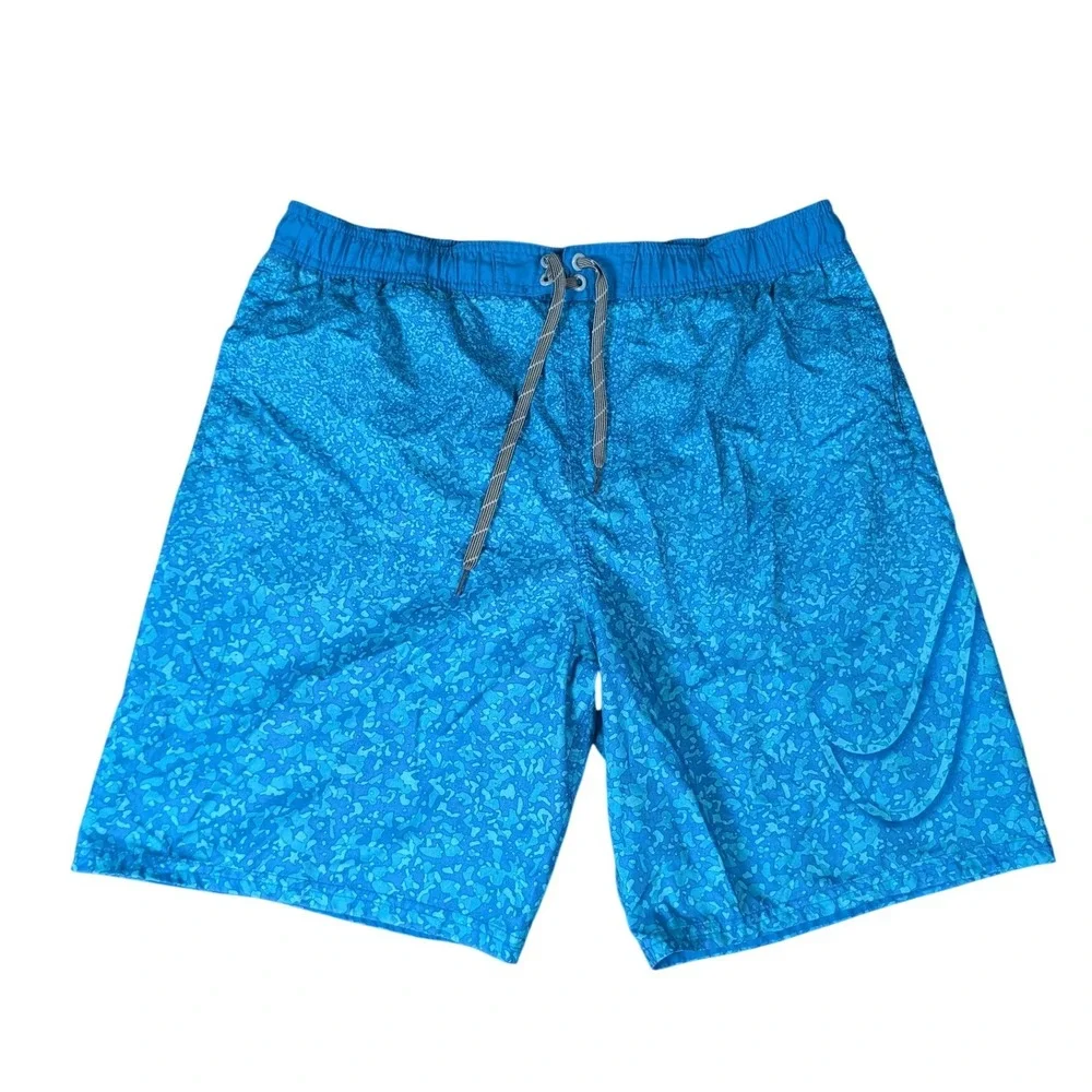 Nike Mens Blue Abstract Print Swim Trunks Mesh Lined Elastic Waist Shorts